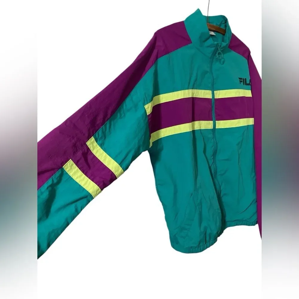 FILA Carter Track Jacket Size L 80s 90s Retro Sportswear Blue Colorblock Soccer
